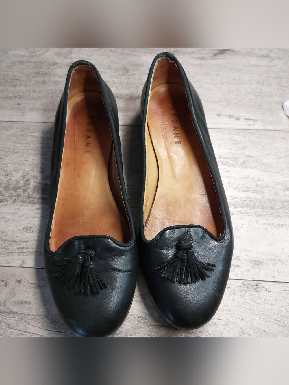 Sezane By Morgane Sezalory Black Leather Tassel Flats